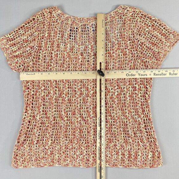 J H Collectibles Button-Front Sweater Women's L Red & Yellow Linen Blend Crochet - Picture 5 of 11